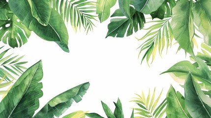 Watercolor tropical leaves background - obrazy, fototapety, plakaty