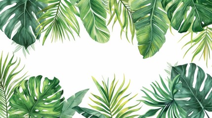 Watercolor tropical leaves background