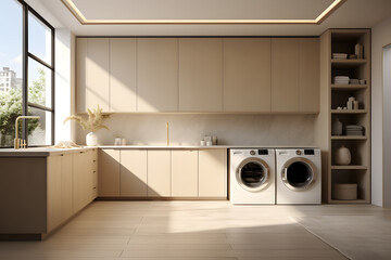 laundry room with a wall of floor to ceiling cabinets