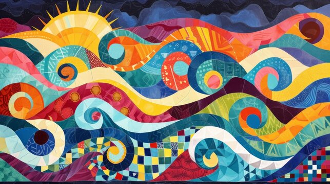 Waves in hispanic colors and latin patterns