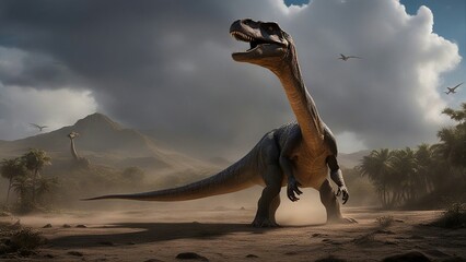 dinosaur in the desert  The dinosaur was a noble creature that walked in the epic world, when the world was full of wars  