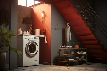 laundry space with a hidden laundry chute - obrazy, fototapety, plakaty