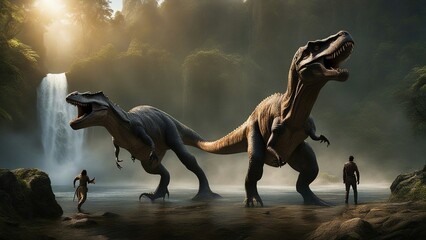 landscape with a dinosaur  The T rex and the Spinosaurus were both magical creatures that lived in a hidden valley.  