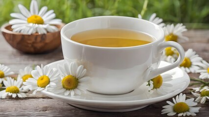 Obraz na płótnie Canvas image of a cup of hot chamomile tea