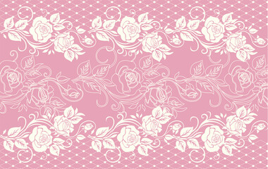 Background with roses. Pattern of rose flowers and mesh. Romantic retro background. Vector background. 