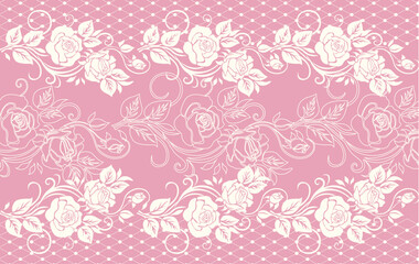 Background with roses. Pattern of rose flowers and mesh. Romantic retro background. Vector background. 