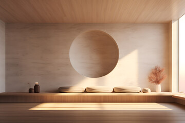 Fototapeta na wymiar meditation space with a built in wall mounted cushion