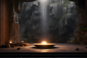 meditation space with a wall mounted adjustable waterfall