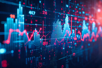 Financial growth and market analysis with digital graphs and charts, highlighting trends in stock, forex, and global trade investments - obrazy, fototapety, plakaty