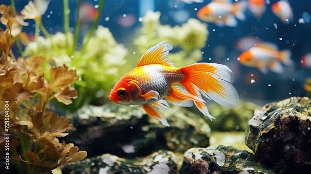 Poster A detailed view of a fish swimming in an aquarium. Perfect for illustrating aquatic life or adding a touch of nature to any project
