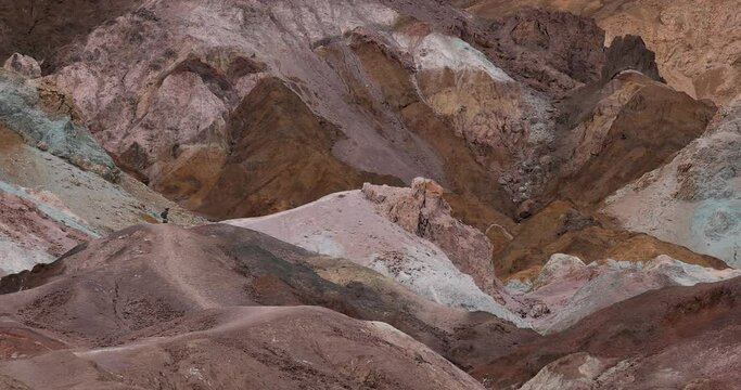 Death Valley Artists Palette colorful mountain. Largest national park in contiguous USA. 282 feet below sea level. Mojave Desert bordering Great Basin Desert. Ecological geology. 