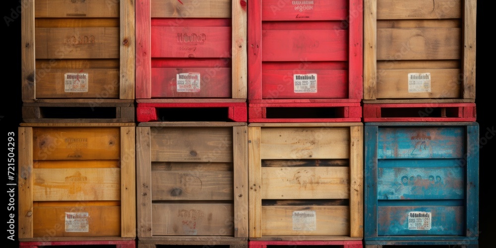 Aufkleber A bunch of wooden crates stacked on top of each other. Suitable for various storage and transportation concepts