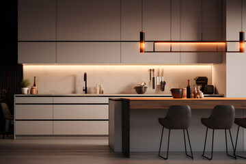 minimalist kitchen with floating cabinets - obrazy, fototapety, plakaty