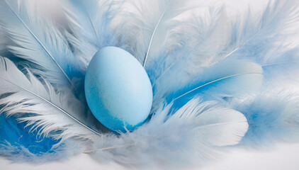 Niebieskie pastelowe jajo , tło wielkanocne, stroik - obrazy, fototapety, plakaty