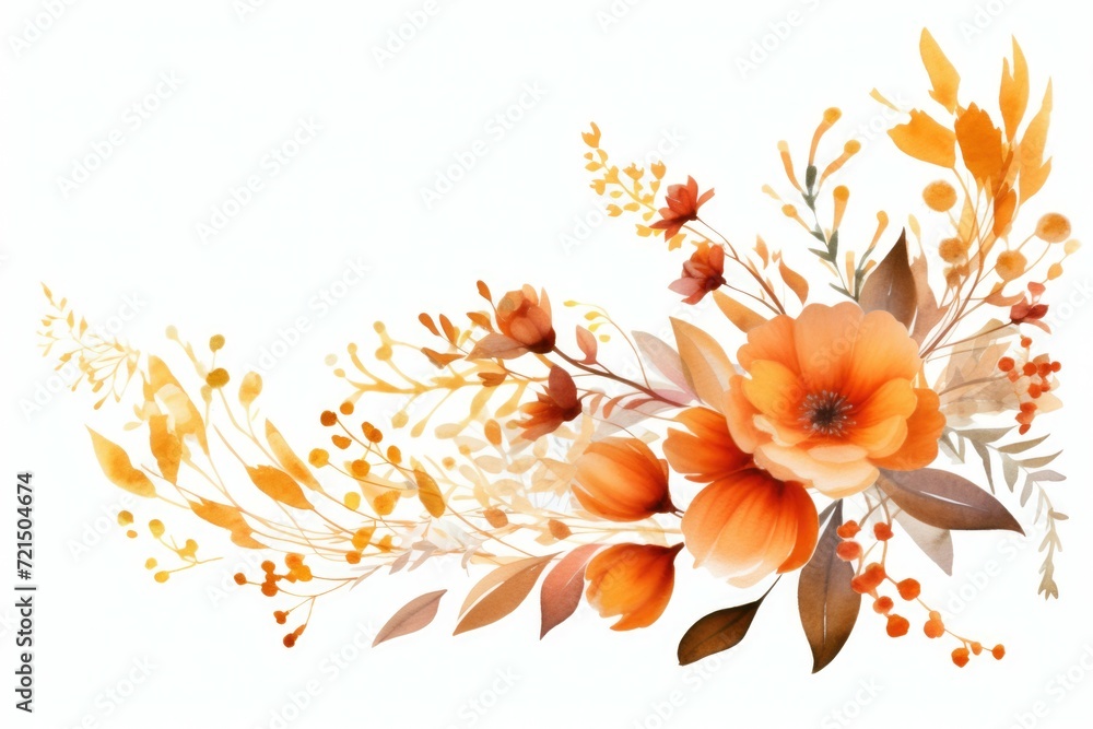 Poster a vibrant watercolor painting of orange flowers on a clean white background. perfect for adding a po