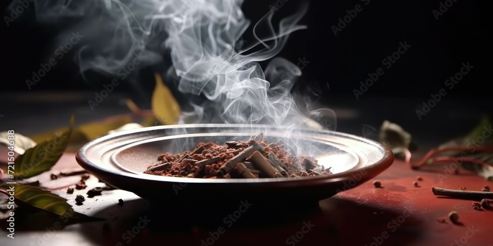 Poster A bowl of smoke resting on a table. Perfect for adding an atmospheric touch to any project