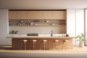 minimalist kitchen with floating cabinets - obrazy, fototapety, plakaty