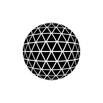 black abstract geometric sphere globe isolated on transparent background.