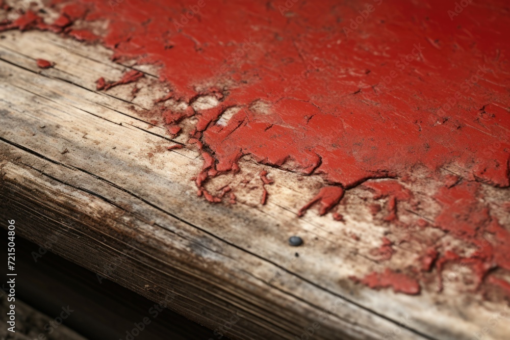 Poster A close-up view of a piece of wood with vibrant red paint. Perfect for adding a pop of color and texture to any design project