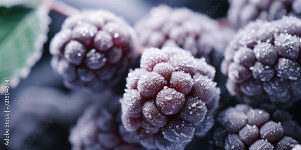 Poster a close-up view of a bunch of frozen berries. perfect for food and beverage related projects