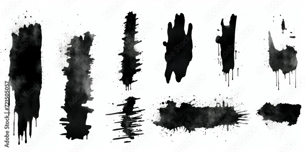 Poster A collection of black ink splatters on a clean white background. Suitable for various design projects and creative applications