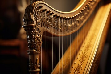 A detailed view of the strings on a harp. This image can be used to showcase the intricate design...
