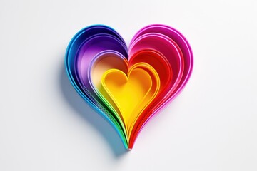 A heart made out of colored paper on a white surface. Suitable for crafts and DIY projects