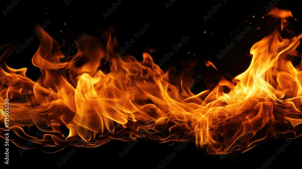 Poster Fire close-up on black background. Versatile image for various design projects