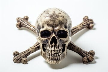 A skull and crossbones symbol on a plain white background. Suitable for warning signs or pirate-themed designs - obrazy, fototapety, plakaty