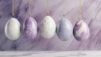 Dekoracyjne tło z wiszącymi jajkami, abstrakcyjne pisanki