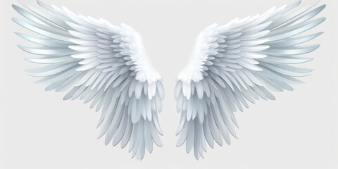 A pair of white wings on a gray background. Suitable for angelic or heavenly themes