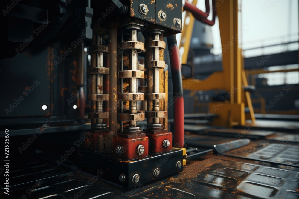 Aufkleber a detailed view of a machine located on a train track. this image can be used to showcase the machin