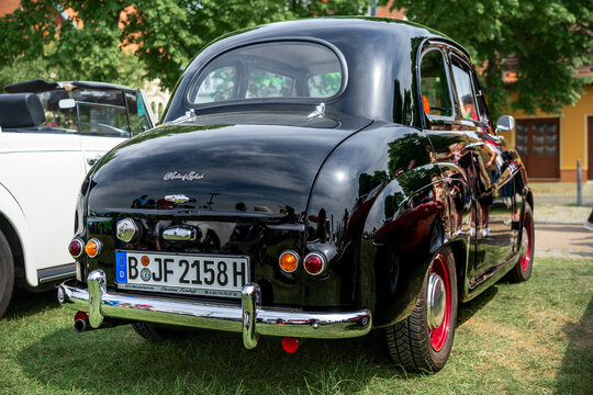 WERDER (HAVEL), GERMANY - MAY 20, 2023: The small family car Austin A35. Rear view. Oldtimer - Festival Werder Classics 2023