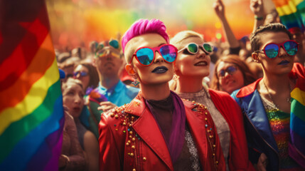 People celebrating gay pride festival - LGBTQ community concept