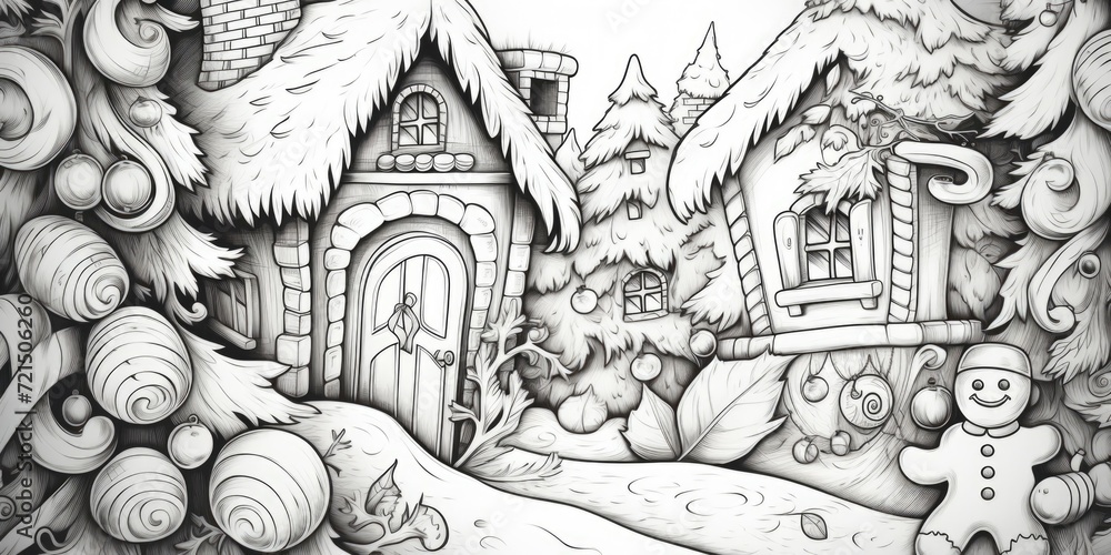 Poster a black and white drawing depicting a christmas scene. this versatile image can be used for various 