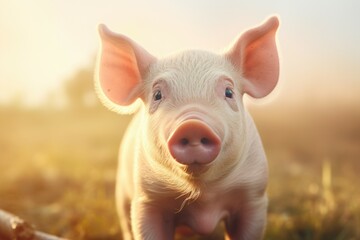 A small pig standing on top of a lush green field. Perfect for farm-related projects