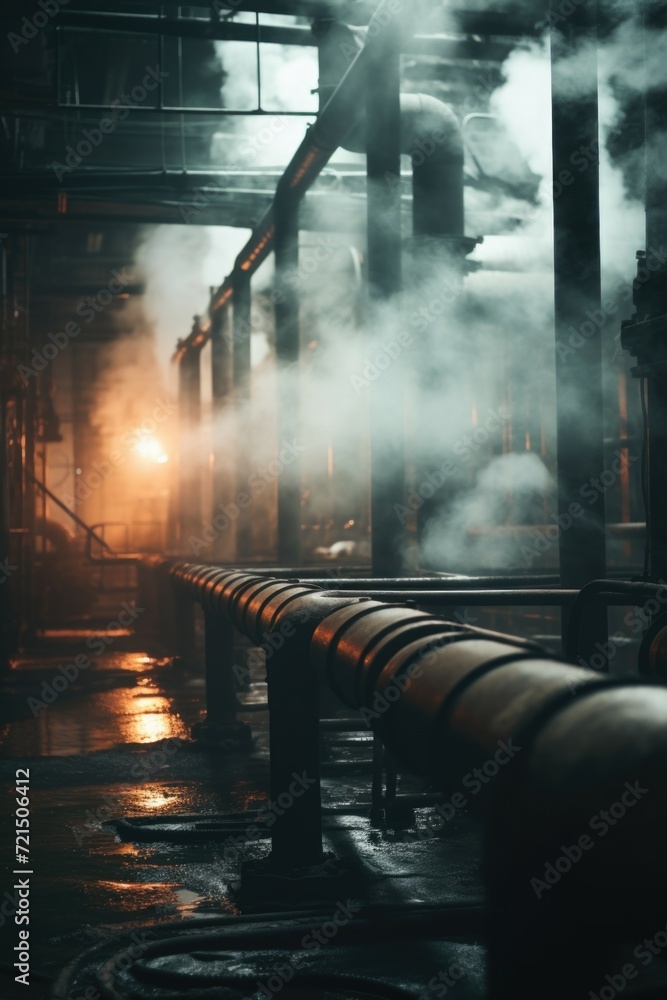 Poster a picture of a large pipe with steam coming out of it. suitable for industrial and energy-related pr