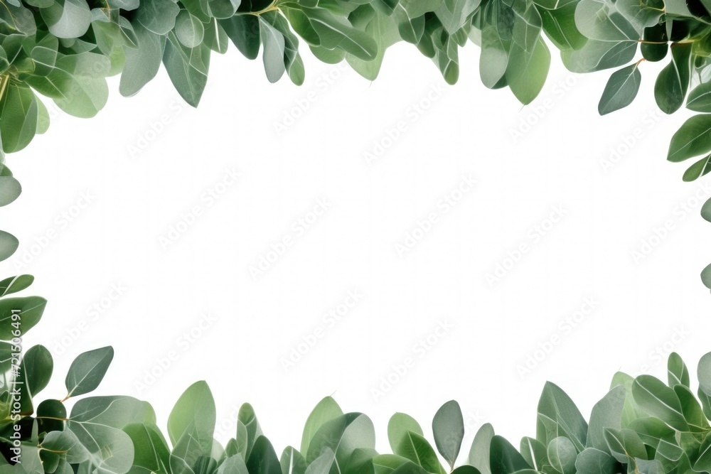 Poster A frame made of green leaves on a white background. Suitable for nature-themed designs or for adding a touch of freshness to any project