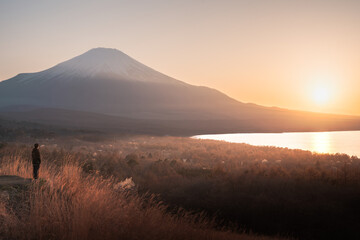 Fuji Mountain Sunrise and Sunset Landscape with Sky, Clouds, 
