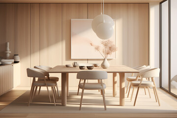 Fototapeta na wymiar modern dining room with sleek minimalist furniture