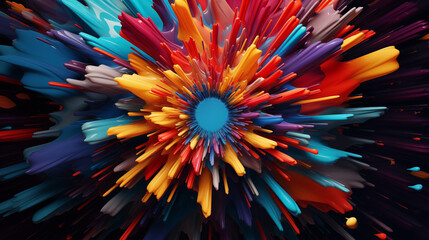 Vibrant 3D shapes exploding with a kaleidoscope of colors