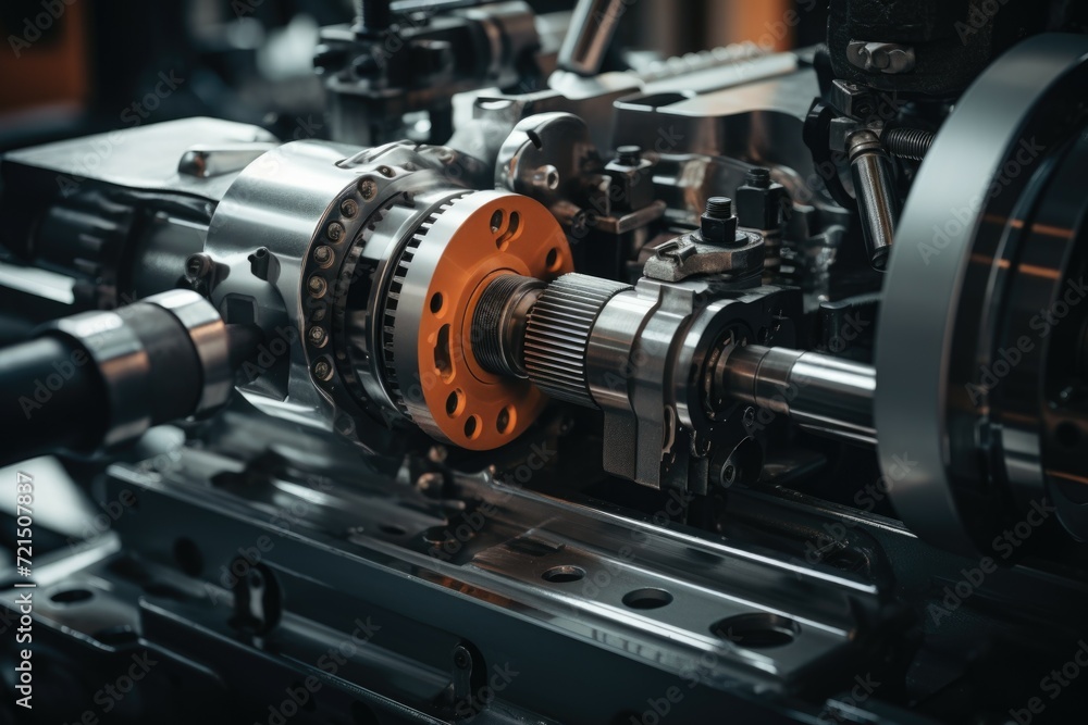 Poster a detailed close-up of a machine with gears. this image can be used to represent technology, mechani