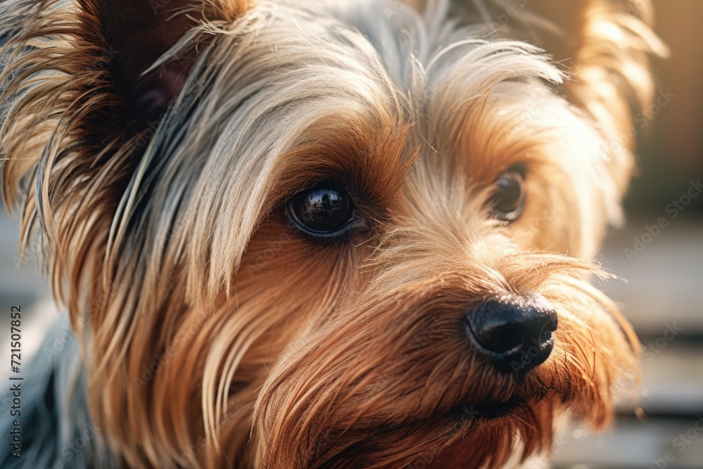 Poster a close-up view of a dog's face with a blurred background. suitable for various uses