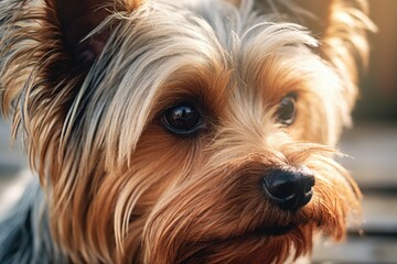 A close-up view of a dog's face with a blurred background. Suitable for various uses