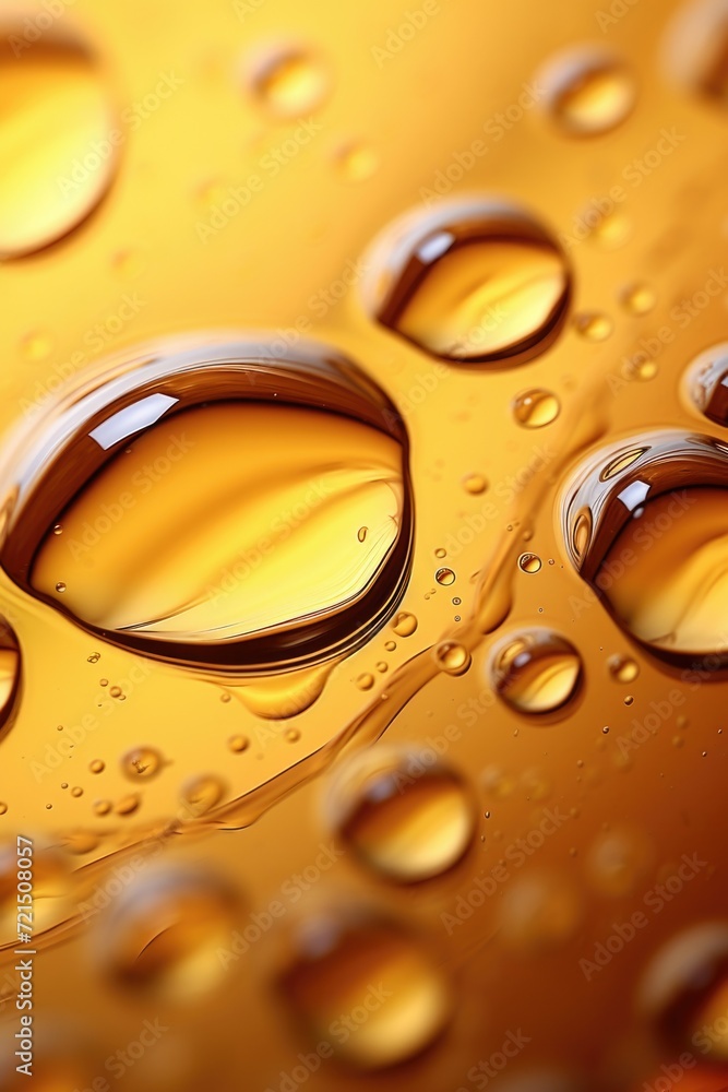 Poster Water droplets captured in a close-up shot on a surface. Perfect for illustrating concepts of purity, freshness, or the beauty of nature.
