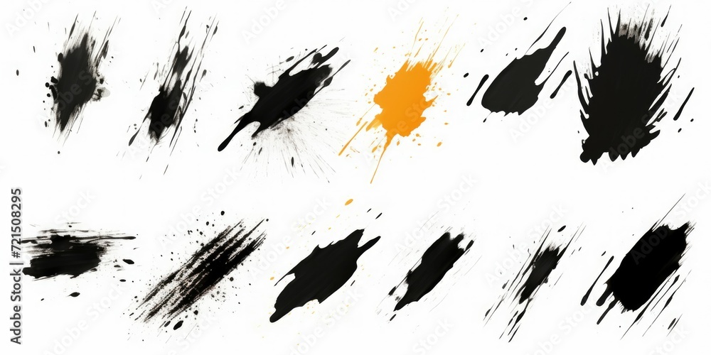 Poster A collection of paint splatters on a white background. Can be used for artistic projects or to add a touch of color to designs