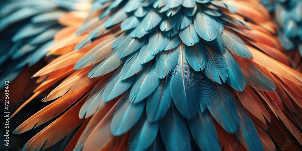 Poster close-up view of vibrant and colorful bird feathers. perfect for nature enthusiasts and bird lovers