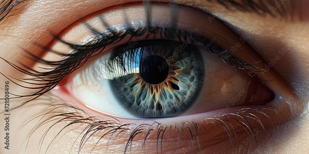 Poster close-up view of a person's eye with beautifully long eyelashes. this image can be used for beauty a
