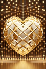 A heart shaped object hanging from a string. Can be used for Valentine's Day decorations or romantic themed projects