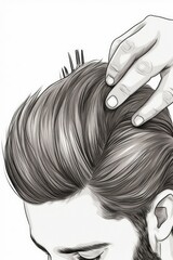 A drawing depicting a man getting his hair cut. This image can be used to illustrate a barber shop scene or for hair care related articles - obrazy, fototapety, plakaty